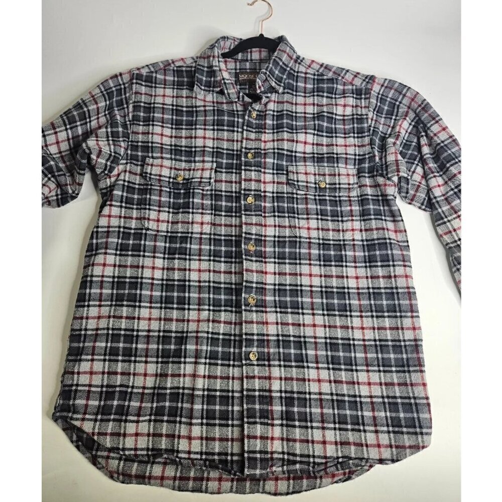 MOOSE CREEK Men Tall Large Heavyweight Original Classic Flannel Shirt Gray Plaid